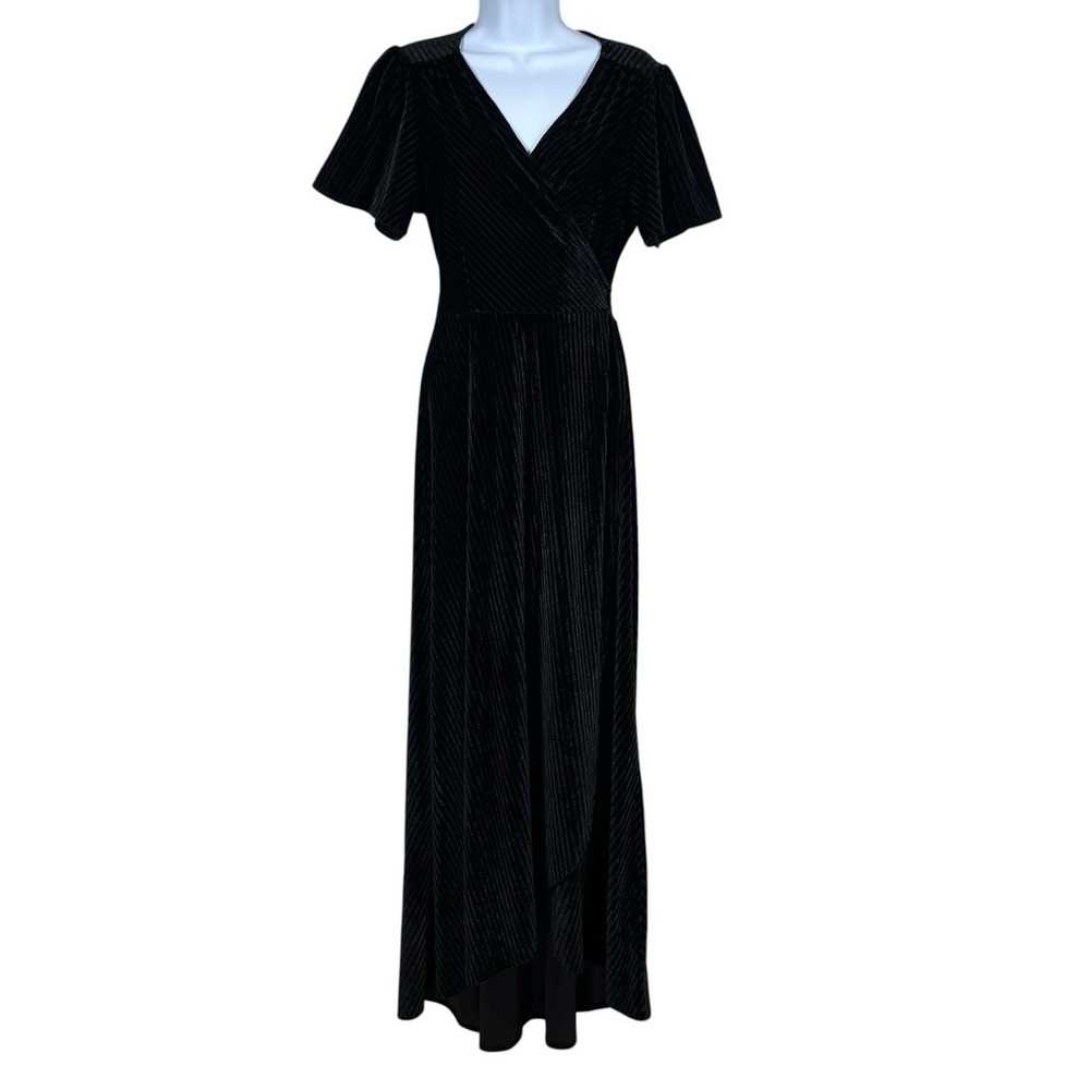 Baltic Born Ribbed Black Velvet Andi Wrap Dress Womens L Dark Romance Witch Goth